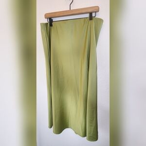 Lime Green Satin Midi Women's Skirt With Slit